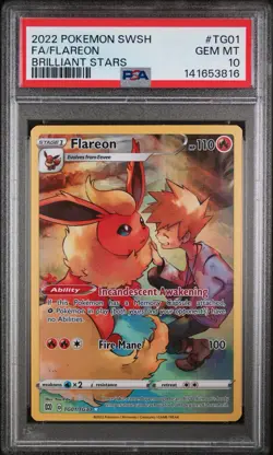 2022 POKEMON SWORD & SHIELD BRILLIANT STARS #TG01 FULL ART/FLAREON PSA 10 - Image 1