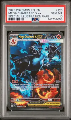 2025 POKEMON PFL EN-PHANTASMAL FLAMES #125 MEGA CHARIZARD X EX PSA 10 - Image 1