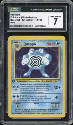 1999 Pokemon GERMAN 1st Edition Base Set Quappo-Poliwrath Holo 13/102 CGC 7 NM - Image 1