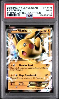 PSA 9 Mint Pokemon Pikachu EX Battle Heart Tins Black Star Holo Promo XY174 - Image 1
