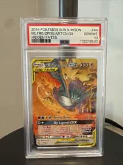 2019 Pokemon Sun & Moon Moltres & Zapdos & Articuno Gx #44 Hidden Fates PSA 10 - Image 1