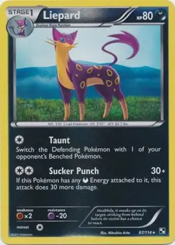 Liepard - 67/114 - Rare - Reverse Holo LP, English Pokemon Black and White - Image 1