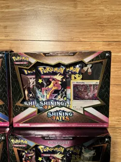 Pokemon TCG Shining Fates Mad Party Pin Collection Box Set of 4 Factory Sealed - Image 3