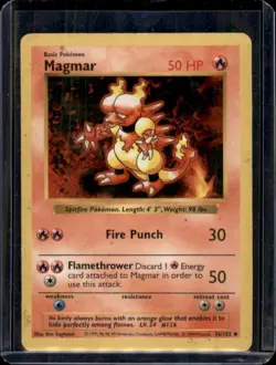 Magmar 36/102 Shadowless Base Set Vintage 1999 WOTC Pokemon Card Heavy Play - Image 1