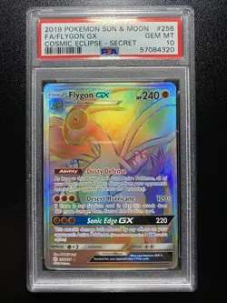 FLYGON GX #256/236 PSA 10 Pokemon 2019 Rainbow HOLO Secret Cosmic Eclipse - Image 1