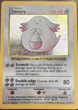 Chansey 3/102 Holo 1999 WOTC Pokemon TCG Base Set Unlimited Rare Card LP - Image 1