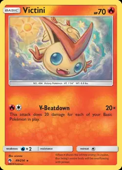 Pokemon Victini (49/264) Lost Thunder LP REVERSE HOLO - Image 1