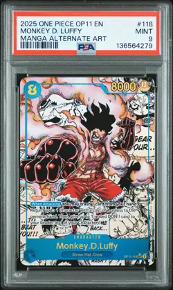 2025 ONE PIECE OP11-A FIST OF DIVINE SPEED #118 MONKEY D. LUFFY PSA 9 - Image 1