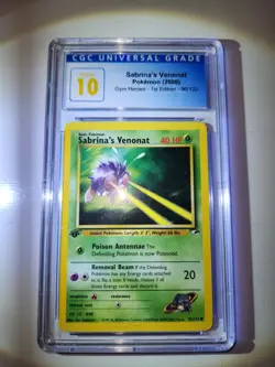 CGC PRESTINE 10 2000 Pokemon Gym Heroes Sabrina’s Venonat 1st Edition 96/132 - Image 1