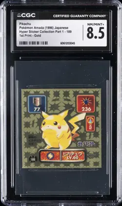 1996 POKEMON AMADA JPN HYPER STICKER COLL PART 1 #189 PIKACHU CGC 8.5 - Image 1