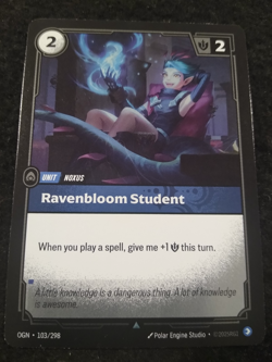 RAVENBLOOM STUDENT 103/298 RIFTBOUND LEAGUE OF LEGENDS RARE FOIL ENGLISH CARD - Image 1