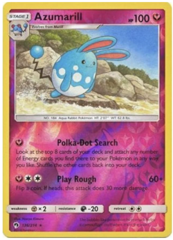 Pokemon - Azumarill - 136/214 - Rare - Reverse Holo - Lost Thunder - NM/M - NEW - Image 1