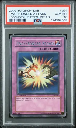 2002 YU-GI-OH! LOB-LEGEND OF BLUE EYES WHITE DRAGON TWO-PRONGED ATTACK PSA 10 - Image 1
