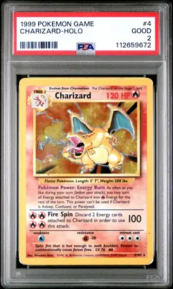 1999 POKEMON BASE SET UNLIMITED #4 CHARIZARD-HOLO PSA 2 - Image 1