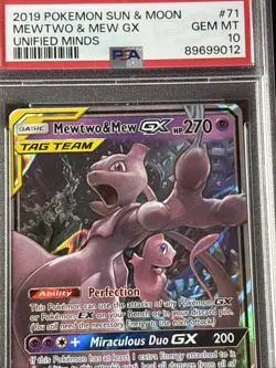 2019 Pokemon - SUN & MOON - UNIFIED MINDS #71 - MEWTWO & MEW GX - PSA 10 GEM MT - Image 3