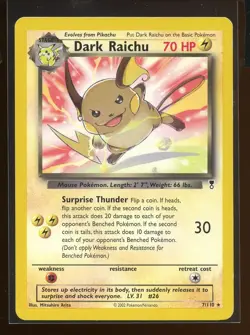Dark Raichu Non-Holo Rare HP/DMG 7/110 Legendary Collection Pokemon - Image 1