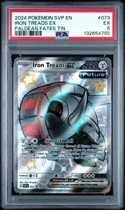 2024 Paldean Fates Tin Black Star Promo #073 Iron Treads EX PSA 5 Card Free Ship - Image 1