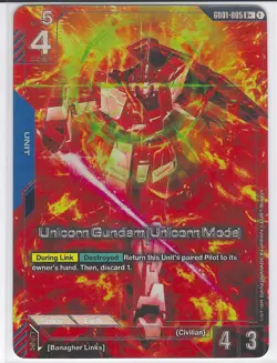 Unicorn Gundam (Unicorn Mode) - GD01-005 R+ Gundam Card Game - Near Mint/Mint - Image 1