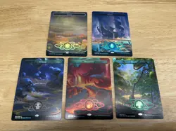 MAGIC MTG UNFINITY BORDERLESS PLANETARY FOIL BASIC LAND SET IN HAND - Image 1