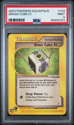 2003 Pokemon Aquapolis # 124 Grass Cube 01 Non Holo PSA 9 Card MINT! Free Ship! - Image 1