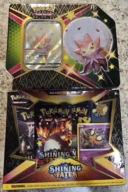 Pokemon Shining Fates Pin Collection (Dedenne New)& Shiny Eldegoss V Tin (New) - Image 1
