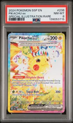 2024 POKEMON SSP EN-SURGING SPARKS SPECIAL ILLUSTRATION RARE PIKACHU EX PSA 8 - Image 1