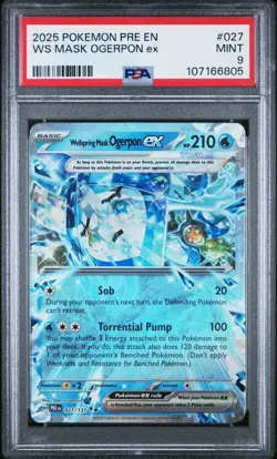 2025 Pokemon Prismatic Evolutions 027 Wellspring Mask Ogerpon EX PSA 9 Card MINT - Image 1
