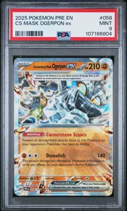 2025 Pokemon Prismatic Evolutions # 058 Cornerstone Mask Ogerpon EX PSA 9 MINT! - Image 1