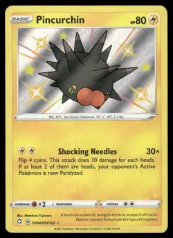 Pokemon Cards Pincurchin SV043/SV122 Shining Fates Shiny Vault Rare Shiny NM - Image 1
