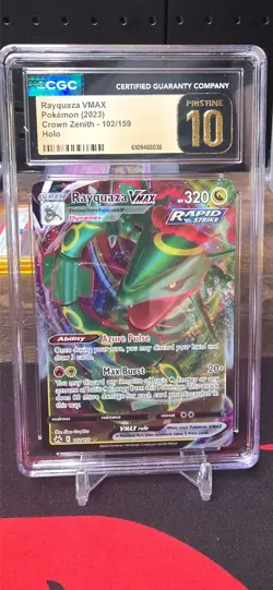Pokemon CGC 10 Pristine Rayquaza VMAX 102/159 Crown Zenith - Image 1
