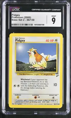 Pidgey Pokemon (2000) Base Set 2 - 86/130 CGC Mint 9 - Image 1
