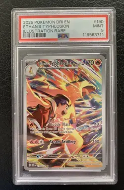 2025 POKEMON DRI EN-DESTINED RIVALS ILLUSTRATION RARE ETHAN'S TYPHLOSION PSA 9 - Image 1
