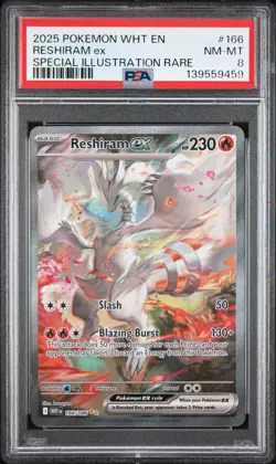 2025 POKEMON WHT EN-WHITE FLARE SPECIAL ILLUSTRATION RARE #166 RESHIRAM EX PSA 8 - Image 1