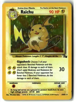 Raichu ⭐ 14/62 WOTC Holo Rare Fossil 1999 Pokemon MP - Image 1