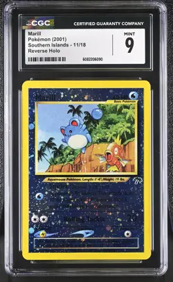 CGC 9 MINT Marill 2001 Southern Islands 11/18 Reverse Holo Pokemon Card - Image 1