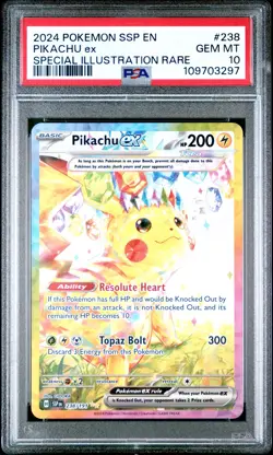 2024 POKEMON SSP EN-SURGING SPARKS SPECIAL ILLUSTRATION RARE PIKACHU EX PSA 10 - Image 1