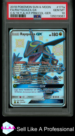 RAYQUAZA GX C.S.'19 Y.A-H.F.PRM.COL-GER POKEMON CELESTIAL STORM 2018 177A PSA 10 - Image 1