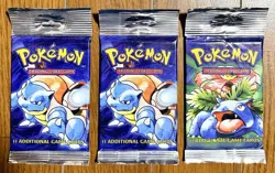 Pokemon Unlimited x3 Base Set Retail Hanger Booster Packs Sealed - Image 1