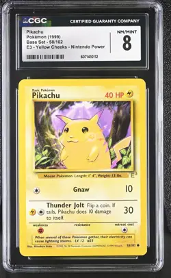 CGC 8 Pikachu 1999 Base Set 58/102 E3 Pokemon Card - Image 1