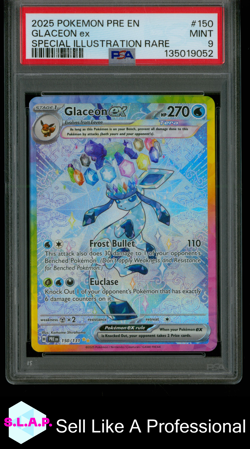 GLACEON EX SPECI4L ILL RARE POKEMON PRE EN-PRISMATIC EVOLUTIONS 2025 150 PSA 9 - Image 1