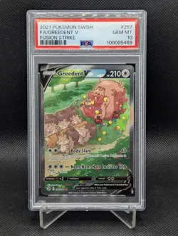 Greedent V PSA 10 GEM MINT Full Art #257 2021 Pokemon SWSH Fusion Strike - Image 1