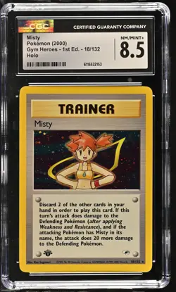 CGC 8.5 Misty Gym Heroes 1st Edition 18/132 Holo Pokemon Card - Image 1