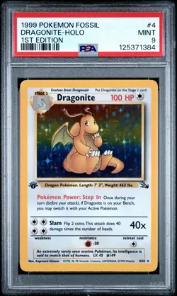 1999 POKEMON FOSSIL 1ST ED #4 DRAGONITE-HOLO PSA 9 - Image 1