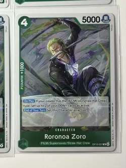 Roronoa Zoro OP13-037 Carrying On His Will 4 Foil Card Play Set Lot One Piece - Image 2