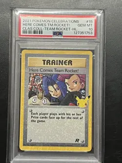 2021 POKEMON CELEBRATIONS CLASSIC COLL #15 HERE COMES TEAM ROCKET!-HOLO PSA 10 - Image 1