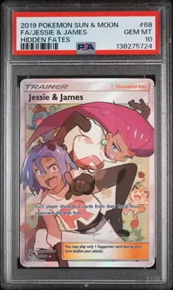 2019 Pokemon Sun & Moon Hidden Fates Full Art Jessie & James #68 PSA 10 - Image 1