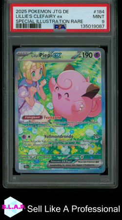 LILLIE'S CLEFAIRY EX SPECI4L ILL RARE POKEMON GER JTG DE 2025 184 PSA 9 - Image 1