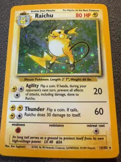 Pokemon TCG Raichu Base Set 14/102 Holo (C) 1999 Wizards. Mint Condition - Image 1