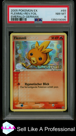 FLEMMLI-REV.FOIL EMERALD-GERMAN POKEMON EX 2005 69 PSA 8 - Image 1