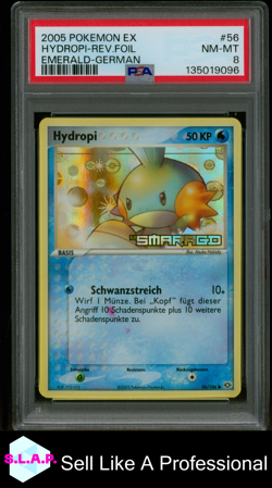HYDROPI-REV.FOIL EMERALD-GERMAN POKEMON EX 2005 56 PSA 8 - Image 1